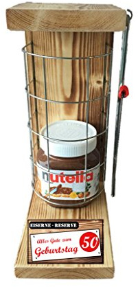 Geburtstag Geschenk Nutella 450g Glas Geschenk 50 Geburtstag Eiserne Reserve Gitter incl. Säge Geschenke Set zum 50. Geburtstag Text rot: Alles Gute zum 50. Geburtstag