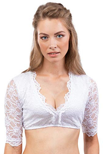 Vacker berg trakt Couture elegant och exklusiv smutsig blus av spets vits/blomkruka: transparent – Dirndl blus Lilly