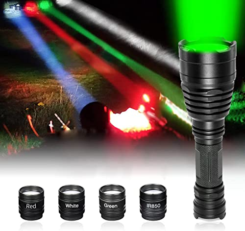 Odepro KL41 Plus LED Taschenlampe Extrem Hell,2 Wiederaufladbare Batterie Taschenlampen mit Rot,Grün, IR850,Weiß, 384m Langstrecken Leuchte IP68 mit Fernschalter für Outdoor,Camping,Wandern,Notfäll