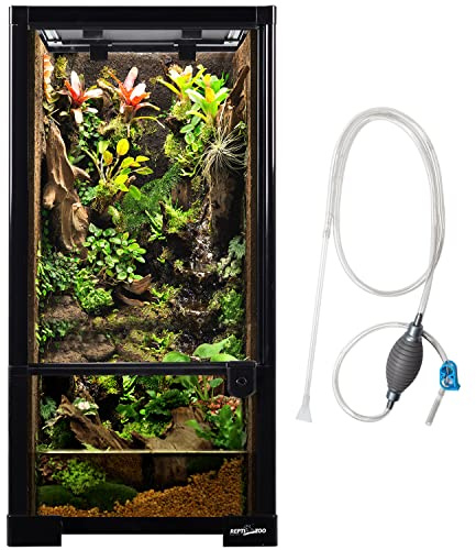 REPTIZOO 15 Gallon Full Glass Reptile Terrarium 12 x 12 x 24 Knock-Down Glass Tank and Siphon Gravel Cleaner Set, Small Habitat for Reptile Chameleon, Tree Frogs, Arboreal Geckos,Lizard