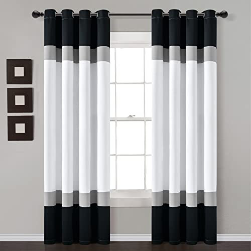 Lush Decor Alexander Color Block Light Filtering Window Curtain Panel Pair, 84 L x 52 W, Black & Gray