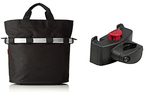 KlickFix Farradtasche Bikebasket Oval S Schwarz, 34 x 31 x 17.5 cm & Zubehör Caddy Adapter Lenkeradapter, Schwarz, One Size