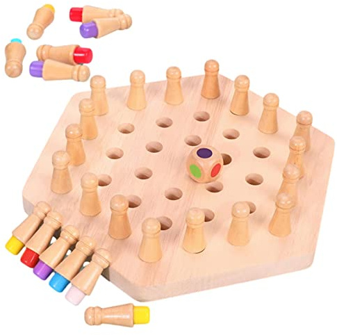 LINGJIONG Mémoire en Bois, Jeu D'échecs Memory Match Stick, Jeux Société Familiaux pour Enfants Et Adultes, Jeux Montessori pour Développer Logique Et Cognition Couleur