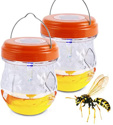 Piege Frelons Exterieur À Suspendre avec UV Lampe Solaire, Piege A Guepes Frelons Asiatique Mouche De Fruits Moustique Insecte Jardin Balcon, Bouteille pour Suspendre Liquide Appâts (Rouge 2pièces)
