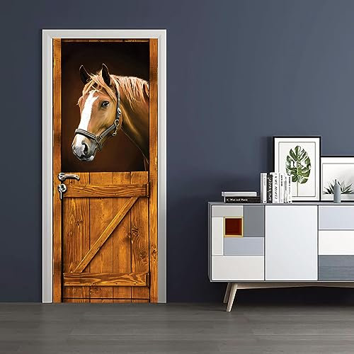 Türfolie Selbstklebend Pferd Holz Korn Türtapete PVC Türposter Tapete Abnehmbar Türaufkleber Abziehen und Aufkleben Klebefolie Möbel Wasserdichte Fototapete Türfolie 95x215cm