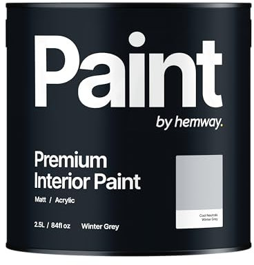 Hemway - Premium Interior Paint - Winter Grey 2.5 L | Indoor Matt Finish, Acrylic & Water-Based Emulsion | Quick Dry & High Coverage for the Kitchen, Bathroom & Bedroom