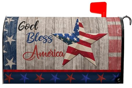 American Flag Patriotic Mailbox Cover Magnetic USA Independence Day Mailbox Cover Standard Size 25.5 x 21 4th of July Memorial Day Mailbox Wrap Post Letter Box Cover Decorative for Home Outdoor Garden