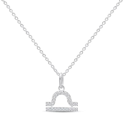 Amberta Signo del Zodiaco Collar para Mujer en Plata de Ley 925 con Circonitas - Zodiacal Libra