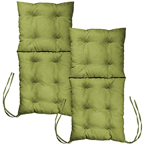 MG Design Stuhlkissen 2er Set 50 x 100 cm Sitzkissen grün - Gartenstühle Sitzauflagen aus Polsterstoff, mit weicher Füllung, mit Schnüren zum Binden - Niedriglehner Auflagen
