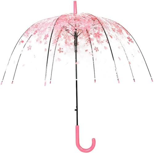 Parapluie à bulles transparent mignon en fleurs de cerisier – dôme transparent semi-automatique coupe-vent décoration de mariage pour enfants, filles, garçons ou femmes, rose, L