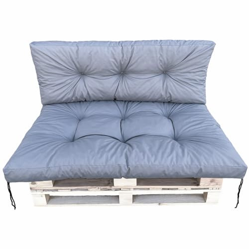 IN WOHO Palettenkissen Set Grau, 120x80 + 120x40 cm, Wasserabweisende Auflagen für Europaletten, Sitzkissen Outdoor für Garten, Terrasse und Balkon