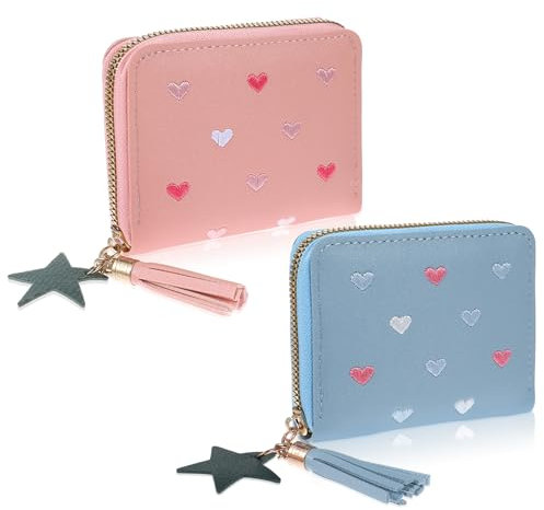 2 Stück Geldbörse Mädchen Portemonnaie Weich PU Leder Mini Geldbörse Damen mit Quaste Reißverschluss Münzfach und Kartenfächern für Teens Mädchen Frauen