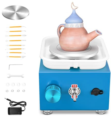 Tornio per Ceramica, Tornio per Argilla 2000 RPM velocità Regolabile Ruota di Ceramica Elettrica con Bacinella Staccabile e Strumenti di Argilla Fai-da-Te, Tornio Ceramica per Bambini e Adulti
