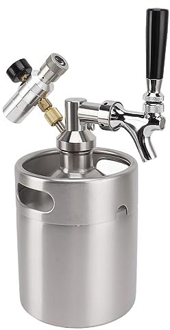 HUAOSN Mini Keg Growler, Keg Growler Beer, Dispensador de Cerveza Casera de 2 Litros con Manómetro de 60 PSI, Válvula de Boquilla Ajustable para Una Dispensación Uniforme