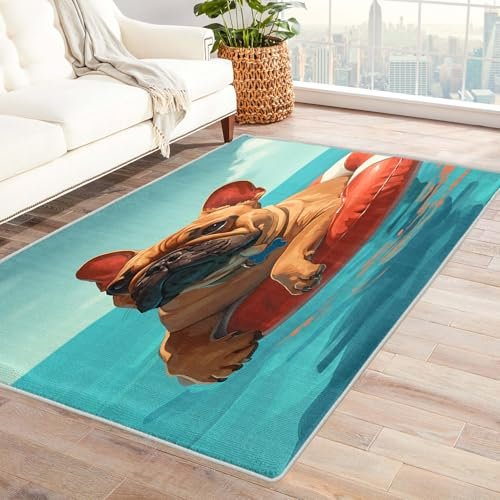 Französische Bulldogge Teppich - Teppich Wohnzimmer Schlafzimmer Hundemotiv, Großer Teppich Hunde, Weich Kurzflor & Waschbar & rutschfest Wohnzimmerteppich, Kinderteppich, Bettvorleger 120x180 cm