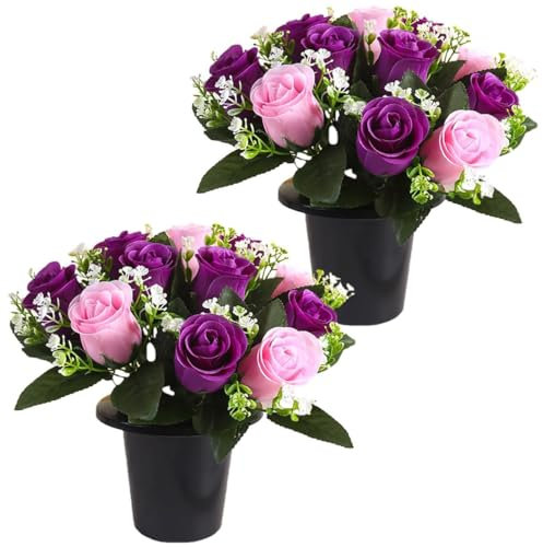 2 fiori artificiali in vaso, 12 rose artificiali per funerale, decorazione natalizia per cimitero commemorativo