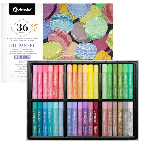 Artecho Juego de 36 colores pastel al óleo de macarrón, pasteles suaves al óleo para pintura artística, dibujo, mezcla (10 x 70 mm)