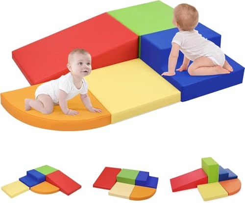 Juego de 5 Bloques de Espuma para Niños: Cuero sintético Bloques Psicomotricidad Infantil - Set de Escalada Escalera Doble Suave Ligero para Interior Infantil para Escalar y Niños de 3+ Años(Clásico)