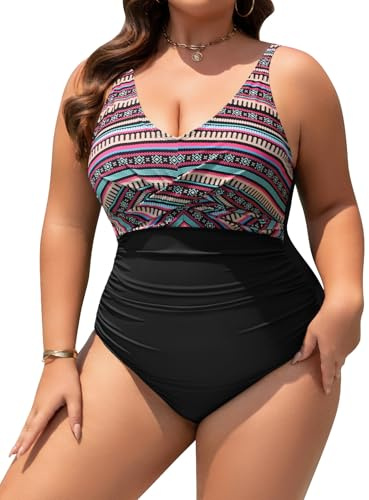 UMIPUBO Costume da Bagno Donna Intero Taglie Forti Un Pezzo Reggiseno Controllo Scollo a V Push Up da Mare Sexy Interi Imbottito della Costumi Costume Piscina L-4XL