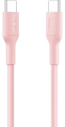 Belkin Eco USB-C to USB-C Cable 3.3ft, 60W - Soft, Braided, Flexible Fast Charging Cable, Type C Charger Cord for iPhone 16, Galaxy S25, Pixel 9, MacBook, iPad Pro, & More - Pink