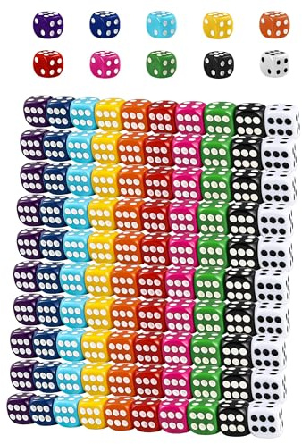 HAXIHA 100 Pezzi 6 Facce 16mm Dadi da Gioco,Colorati Dadi Impostato,Cubo a sei lati, per Giocare ai Giochi da Tavolo per Giochi e Feste