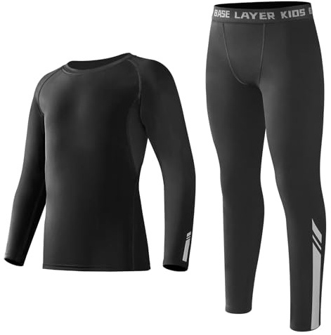 Startseite Base Layer Kids - Athletic Breathable Kids Thermals with Reflective Strips Long Sleeve Compression Base Layer Set, Fleece Lined Football Skins for Football Hockey Sports, Black 26