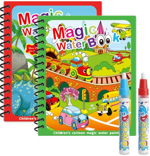 Canollo 2 Wassermalbuch für Kinder ab 2 Jahren, Aqua Doodle Baby Malbuch | Wasser Malbuch Wiederverwendbar, 15 × 19 cm, Transport und Dinosaurier, fleckenfreier Malspaß, ideal für Autofahrt und Reisen