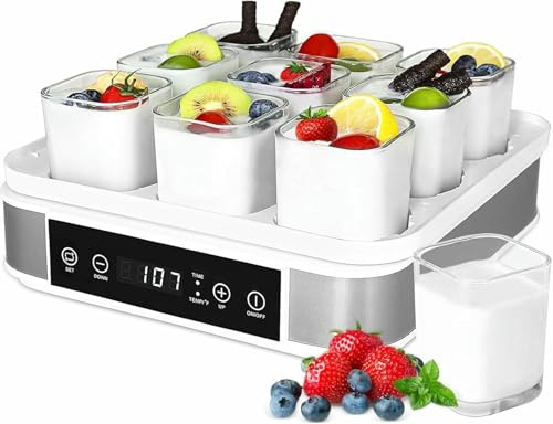 LASDERTV Macchina per Lo Yogurt con Controllo della Temperatura - Macchina Automatica per Lo Yogurt Digitale con Barattoli di Vetro Facili da Pulire per Yogurt Biologico Fatto in Casa
