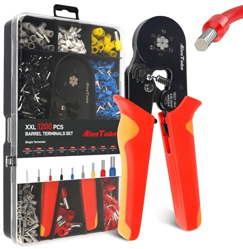 Ferrule Crimping Tool Kit, 0.08-16mm²/AWG30-5 Self Adjustable Wire Crimper with 1250pcs Connectors for Household & Industrial Electrical Work (6 Side)