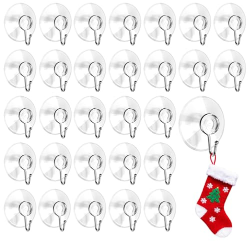 Juadnic 30 Stück Transparente 45 Mm Saugnapf Haken Set – Starke Saugnäpfe Mit Haken Für Fenster, Bad Und Küche – Ideal Als Fensterhaken Für Deko, Lichterketten Und Handtuchhalter