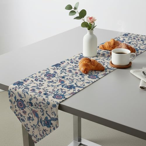 Blue Pink Floral Vine Leaves Table Runner Runner Table Turner for Dining Spring Theme Party Kitchen Dining Coffee Holiday Party Decor for Home Kitchen Holiday Decor 14 × 108 inch