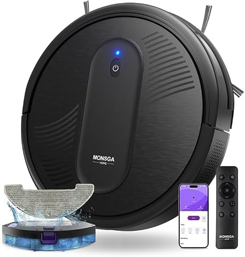 MONSGA 3 en 1 Robot Aspirateur Laveur Corps Ultra-Mince H83mm/4000Pa/140min