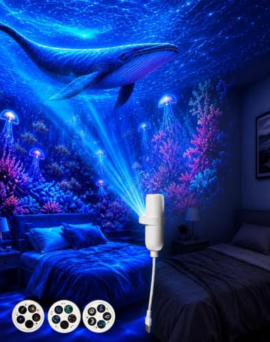 ENCOMAG Hd Smart Holographic Night Light Projector, Galaxy Projector 5 in 1 HD Smart Ceiling Projector, 360 Degree Flexible Gooseneck Plug and Play for Sleep Mood Lighting (15 Patterns)