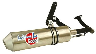 Auspuff LEOVINCE Scoot 4T Edelstahl kompatibel mit REX RS Classic 50cc | Für GY6 50ccm 4-Takt Motor; kompatibel mit REX RS400, RS450, RS460, RS500, RS600; Krümmer Stahl schwarz; Dämpfer Edelstahl