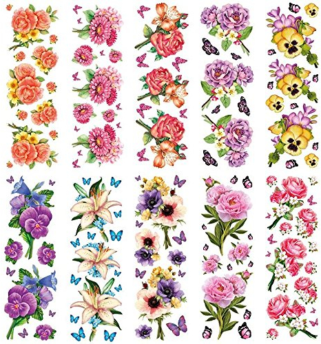 Ideen mit Herz Transparent-Sticker, 10 Bogen à 10cm x 30cm | Bunte Aufkleber zum Basteln & Dekorieren (Blumen-Sträußchen)