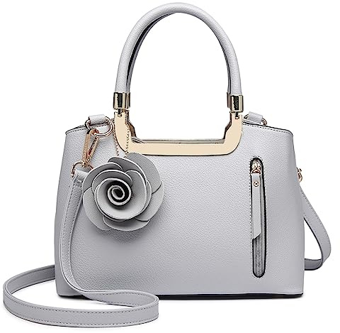 Miss Lulu Damen Lg1847 Gy Gep ck Kuriertasche, Lg1847 Gy, M EU | Design mit mehreren Fächern und goldfarbenen Metallteilen und einem abnehmbaren Blumenanhänger, geeignet für Hochzeiten