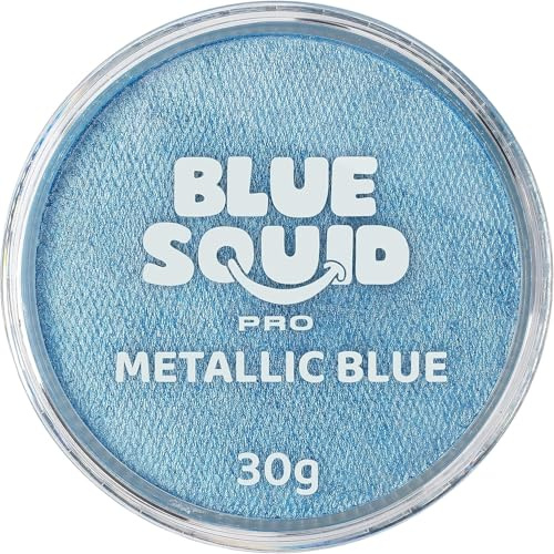 Blue Squid PRO Schminke Face Paint und Bodypaint - Metallic Blau 30g, Hochwertige, professionelle, wasserbasierte Einzelbehälter, Face und Bodypaint Farbe für Erwachsene, Kinder, Fasching und SFX