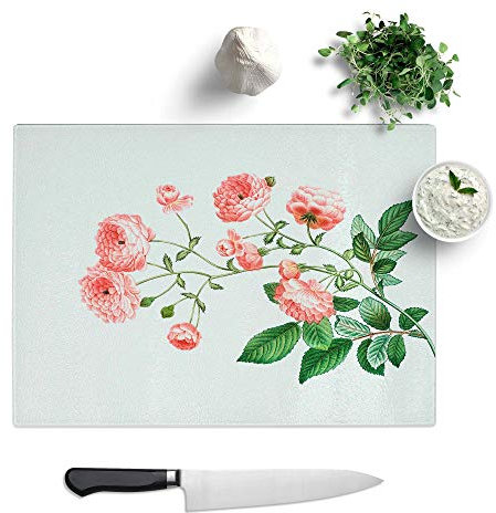 Glass Chopping Board - Rambler Roses by Pierre-Joseph Redoute - Textured Worktop Saver Cutting Board - Heat Resistant, Shatterproof and Hygenic - 39 x 28.5 cm