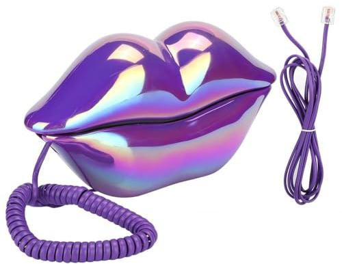 Téléphone Fixe Creative Purple Lips, téléphone Fixe Filaire Universel, téléphone Fixe Sound Sound Electroplate Desktop Landline Phone, téléphone Mains Libres décoré pour hôtel, Bureau