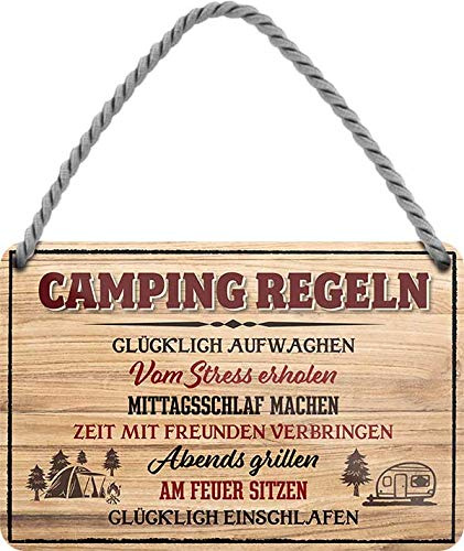schilderkreis24 Blechschilder Kollektion 18x12cm – Lustige Camping-Sprüche: Dekoration & Geschenkideen für Campingliebhaber (Camping Regeln)