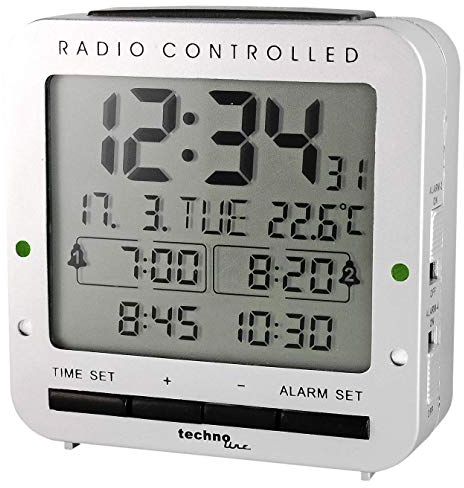 techno line Funkwecker WT 245, 4 Weckalarme, Datum, Wochentag, Temperatur, Silber WT245 8 cm x 8cm x 3cm