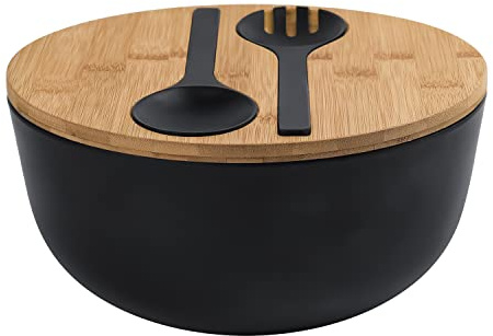 LOVYANXUE Bamboo Fiber Salad Bowl with Servers Set Large 9.8inches Nature Bamboo Mixing Bowl with Servers with Lid Spoon and Fork for Fruits,Salads and Vegetables