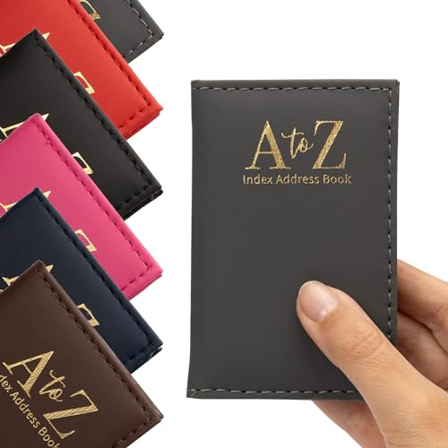 Evelay Index carnet d'adresses avec couverture aspect cuir, rembourré, style exécutif, petit format, A–Z (Gris)