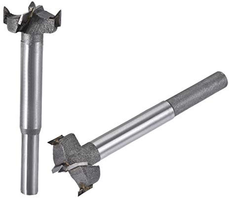 sourcing map Forstner Wood Boring Drill Bits 22mm 23mm Dia. Hole Saw Carbide Alloy Steel Tip Round Shank Cutting for Hinge Plywood Wood Tool 2in1 Set