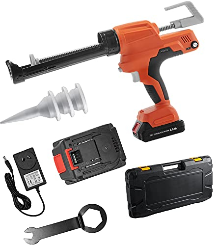 VEVOR Wurst-Kartuschenpistole, 6500 N Silikonpistole, Akku 10-Unzen-Kartuschenpistole, 600 ml, 57 x 24 x 7,5 cm, aus Eisen PA6 Material, 5,1 kg, 20 V, zum Füllen von Rissen, Lücken, Glas, Keramik