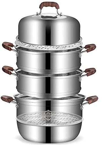 MNSSRN Three-Layer-Suppentopf-Dampfer, Suppentopf mit Deckel, Cateringindustrie/inländischer Edelstahl-Dampfer, geeignet für Gasherd/Induktionsherd,34cm