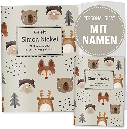 OLGS U-Heft und Impfpasshüllen 3-teiliges Set Awesome World | Hochwertige Untersuchungsheft & Impfpass Hüllen personalisierbar mit Namen - Uhefthülle, Impfpasshülle personalisiert, Foxy Forest