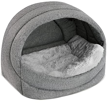 SuperKissen24. Hundehütte Indoor - Hundebett - Hundebox für Kleine Mittlere und Große Hunde und Katzen - Wasserdicht Hundehöhle - Katzenhöhle - 41x30x31 cm - Flachs Grau