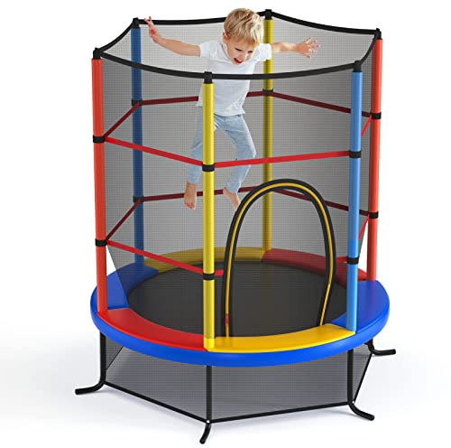 GOPLUS Trampoline Exterieur Enfant avec Filet de Sécurité, Cadre en Métal，Trampoline Interieur Enfant Ø165cm avec Hauteur 160/190CM, Charge Maximum 135KG, Fermeture Éclair, Séchage Rapide et Déperlant
