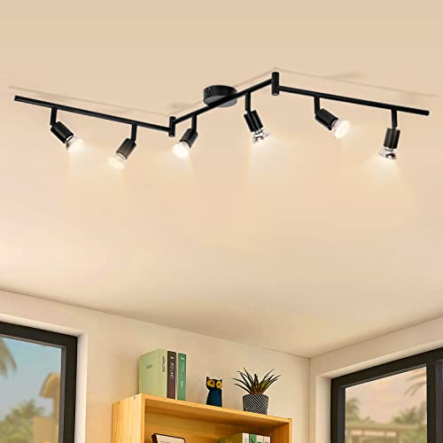 wowatt LED Deckenstrahler 6 Flammig Schwarz Inkl. 6x 5W GU10 Warmweiß 2800K | Deckenlampe Strahler Innen Deckenleuchte Schwenkbar Deckenspot Spot Lampe Decke für Küche Wohnzimmer Schlafzimmer Badezimmer